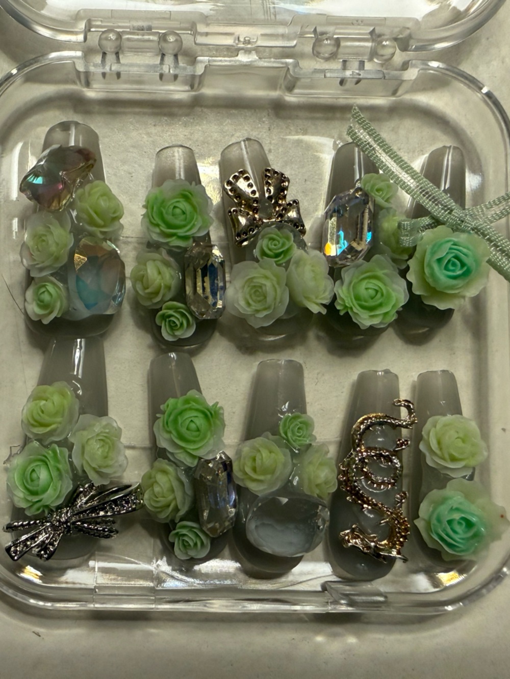 Green Floral Nail Art Set
